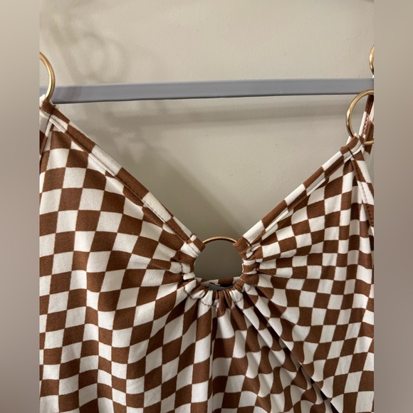 NWT Rue 21 brown and white checkered bodysuit. Size S. - Picture 2 of 4